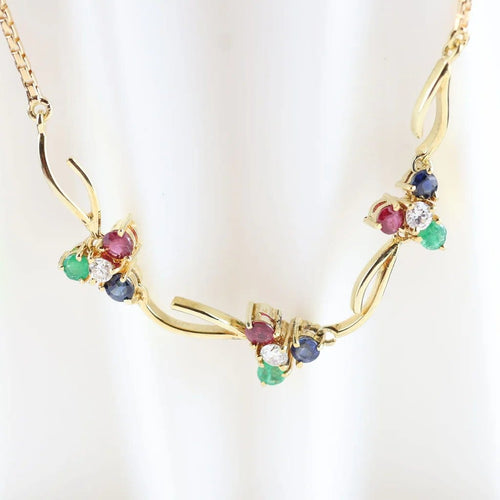 Collier Collier ras-de-cou vintage en or jaune 14 carats et pierres précieuses 58 Facettes 159/24T
