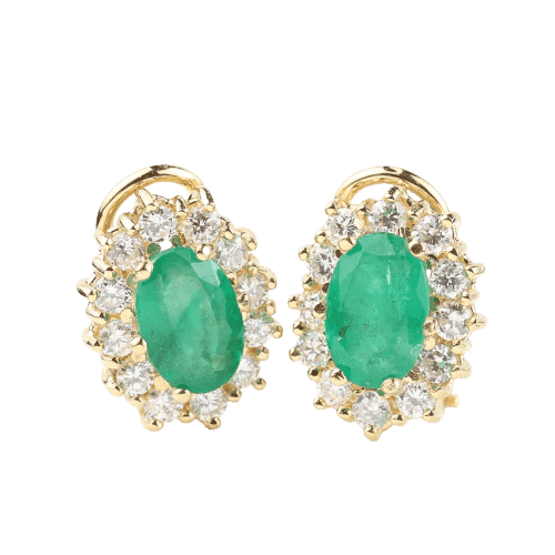 Boucles d'oreilles Boucles d'oreilles Rosette en or jaune 18 carats avec émeraudes et diamants 58 Facettes