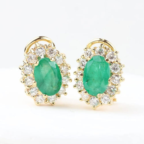 Boucles d'oreilles Boucles d'oreilles Rosette en or jaune 18 carats avec émeraudes et diamants 58 Facettes