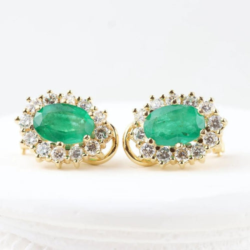 Boucles d'oreilles Boucles d'oreilles Rosette en or jaune 18 carats avec émeraudes et diamants 58 Facettes