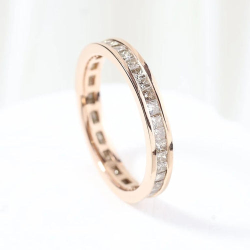 Bague 55 Alliance en or rose 18 carats sertie de diamants taille princesse 58 Facettes J020000096