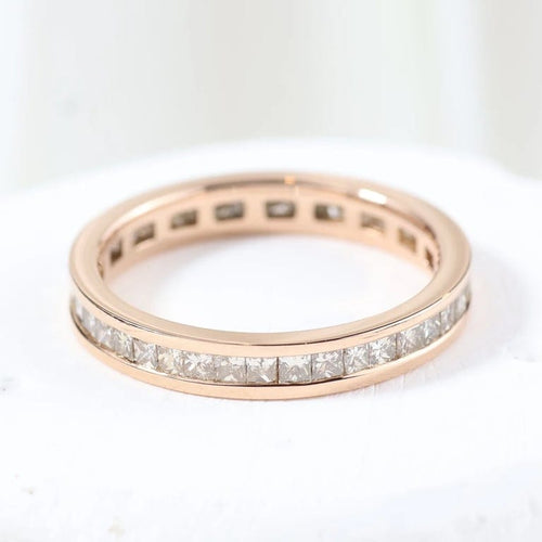 Bague 55 Alliance en or rose 18 carats sertie de diamants taille princesse 58 Facettes J020000096