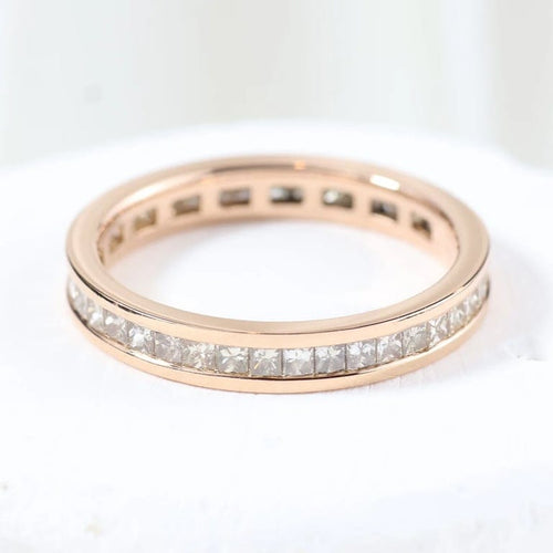 Bague 55 Alliance en or rose 18 carats sertie de diamants taille princesse 58 Facettes J020000096