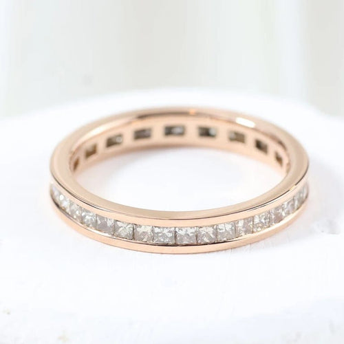 Bague 55 Alliance en or rose 18 carats sertie de diamants taille princesse 58 Facettes J020000096