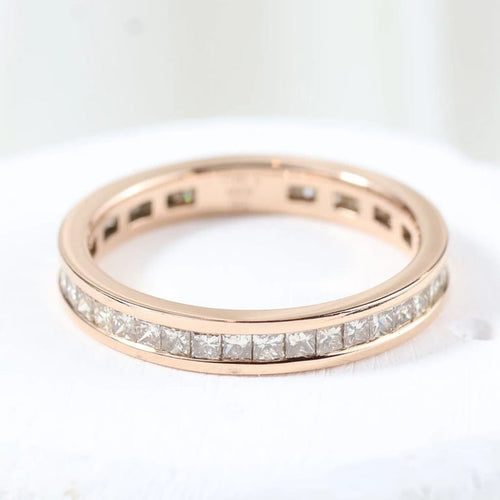 Bague 55 Alliance en or rose 18 carats sertie de diamants taille princesse 58 Facettes J020000096
