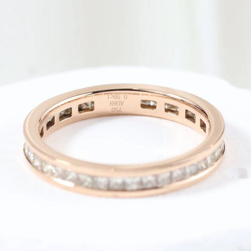 Bague 55 Alliance en or rose 18 carats sertie de diamants taille princesse 58 Facettes J020000096
