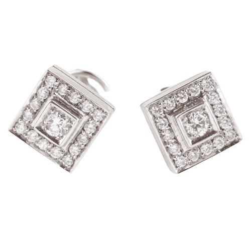 Boucles d'oreilles Boucles d'oreilles carrées double halo en or blanc 18 carats et diamants 58 Facettes 135023E