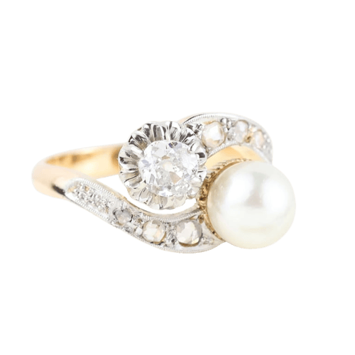 Bague 52 Bague toi et moi vintage en or jaune 18 carats avec diamants et perle 58 Facettes 134237
