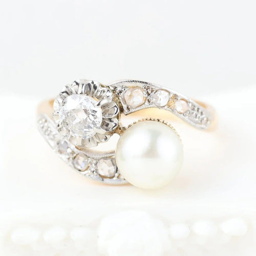 Bague 52 Bague toi et moi vintage en or jaune 18 carats avec diamants et perle 58 Facettes 134237
