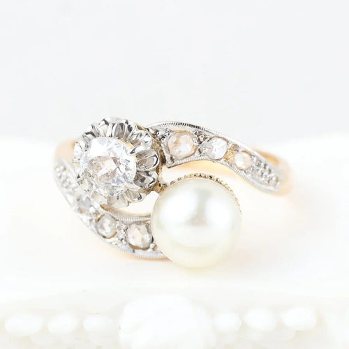 Bague 52 Bague toi et moi vintage en or jaune 18 carats avec diamants et perle 58 Facettes 134237