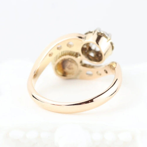 Bague 52 Bague toi et moi vintage en or jaune 18 carats avec diamants et perle 58 Facettes 134237