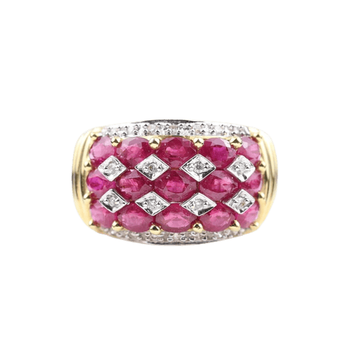 Bague 52 Bague en or jaune 18 carats rubis ovales et diamants 58 Facettes 132984