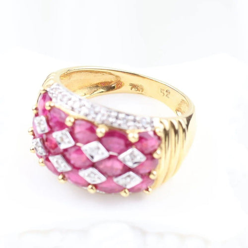 Bague 52 Bague en or jaune 18 carats rubis ovales et diamants 58 Facettes 132984