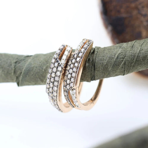 Boucles d'oreilles Boucles d'oreilles triple pavé en or rose 18 carats et diamants 58 Facettes 132996