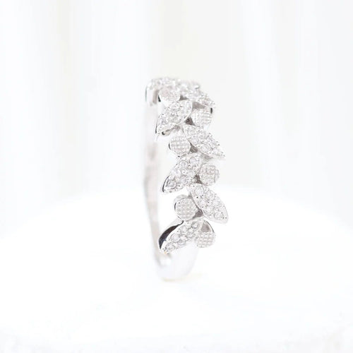Bague 59 Bague végétale sertie de diamants taille brillant en or blanc 18 carats 58 Facettes VV1-B