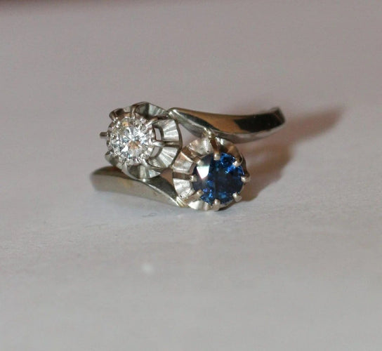 Bague 53 Bague Toi et Moi - Duo en or gris avec saphir et diamant 58 Facettes 583