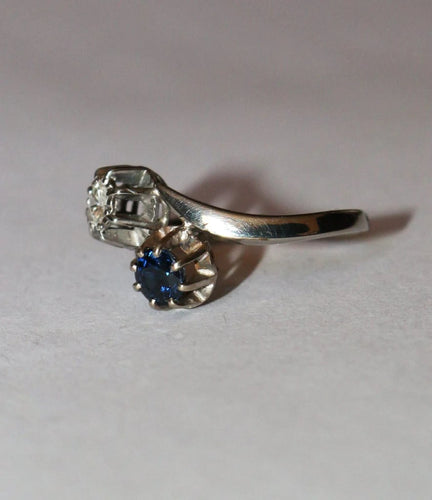 Bague 53 Bague Toi et Moi - Duo en or gris avec saphir et diamant 58 Facettes 583