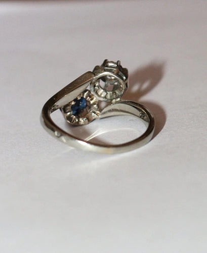 Bague 53 Bague Toi et Moi - Duo en or gris avec saphir et diamant 58 Facettes 583