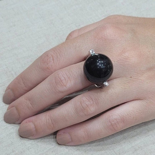 Bague 54 Bague en or blanc 18 carats avec onyx 58 Facettes T167