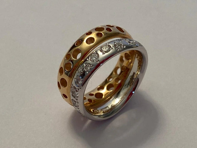Bague 52 Pomellato Milan - Bague en or rose et or blanc 18 carats et diamants 58 Facettes