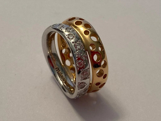 Bague 52 Pomellato Milan - Bague en or rose et or blanc 18 carats et diamants 58 Facettes