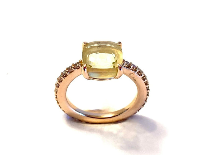 Bague 53 Pomellato Bébé - Bague en or rose, quartz citron et diamants bruns 58 Facettes
