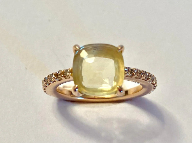 Bague 53 Pomellato Bébé - Bague en or rose, quartz citron et diamants bruns 58 Facettes