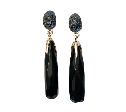 Boucles d'oreilles Pomellato Victoria - Boucles d’oreilles pendantes en or rose et diamants noirs 58 Facettes