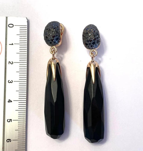 Boucles d'oreilles Pomellato Victoria - Boucles d’oreilles pendantes en or rose et diamants noirs 58 Facettes