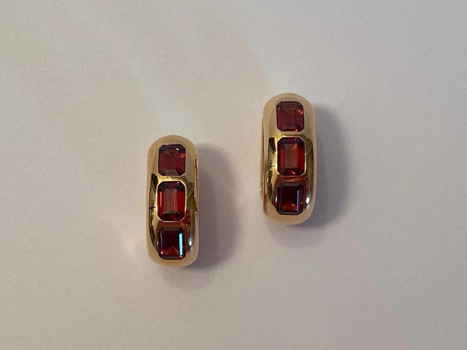 Boucles d'oreilles Pomellato Iconica - Boucles d'oreilles en or rose et grenats 58 Facettes