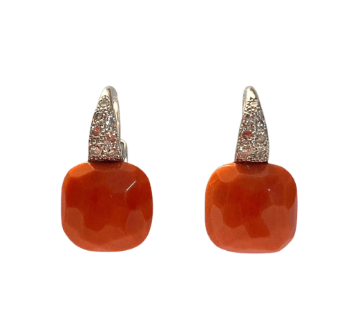 Boucles d'oreilles Pomellato Capri - Boucles d'oreilles en or blanc 18 carats avec corail et diamants 58 Facettes