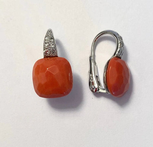 Boucles d'oreilles Pomellato Capri - Boucles d'oreilles en or blanc 18 carats avec corail et diamants 58 Facettes