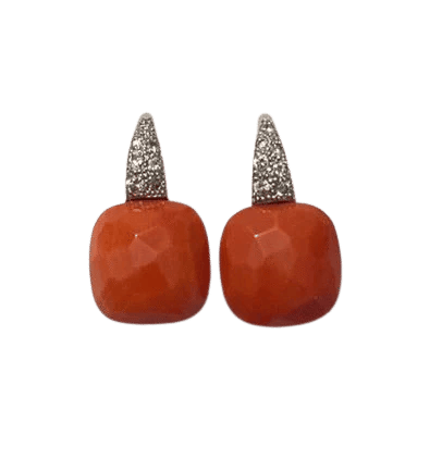 Boucles d'oreilles Pomellato Capri - Boucles d'oreilles en or blanc 18 carats avec corail et diamants 58 Facettes