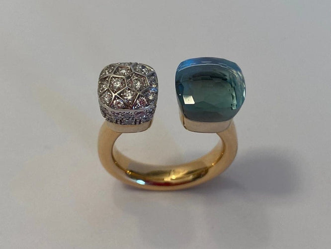 Bague 56 Pomellato Nudo - Bague en or rose et blanc 18 carats, topaze et diamants 58 Facettes
