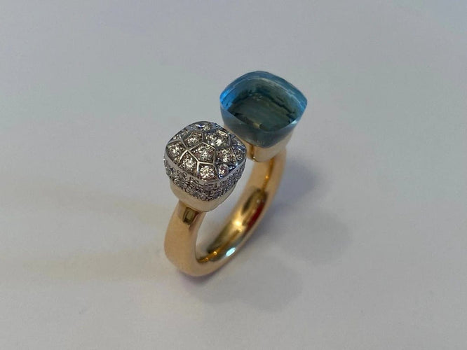 Bague 56 Pomellato Nudo - Bague en or rose et blanc 18 carats, topaze et diamants 58 Facettes
