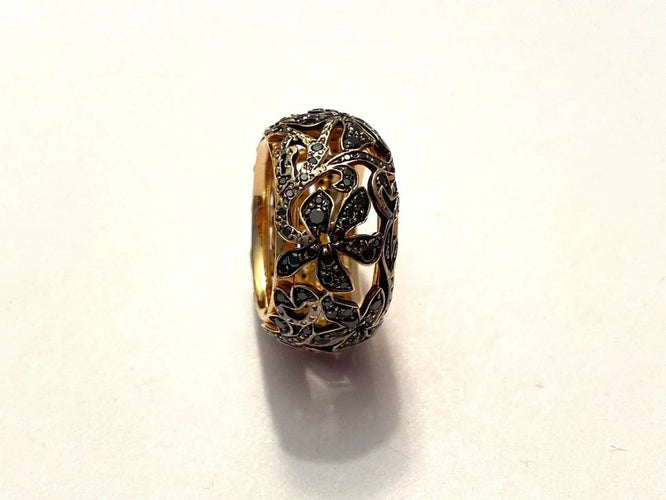 Bague 52 Pomellato Arabesque - Bague en or rose et diamants noirs 58 Facettes