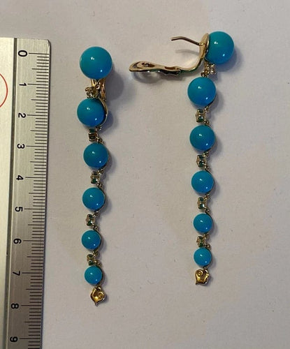Boucles d'oreilles Chantecler Cherie - Boucles d'oreilles pendantes en or jaune 18 carats, diamants et turquoise 58 Facettes