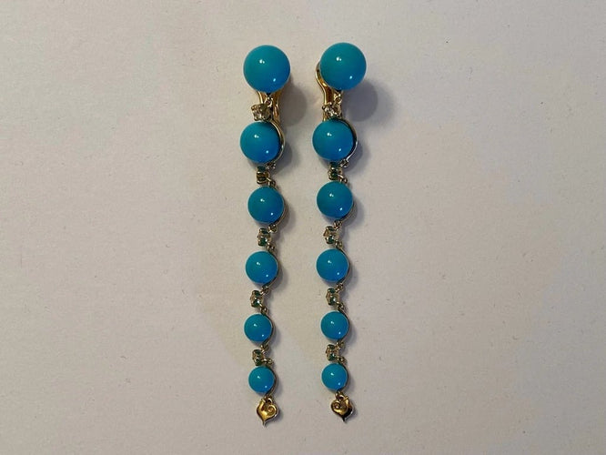 Boucles d'oreilles Chantecler Cherie - Boucles d'oreilles pendantes en or jaune 18 carats, diamants et turquoise 58 Facettes
