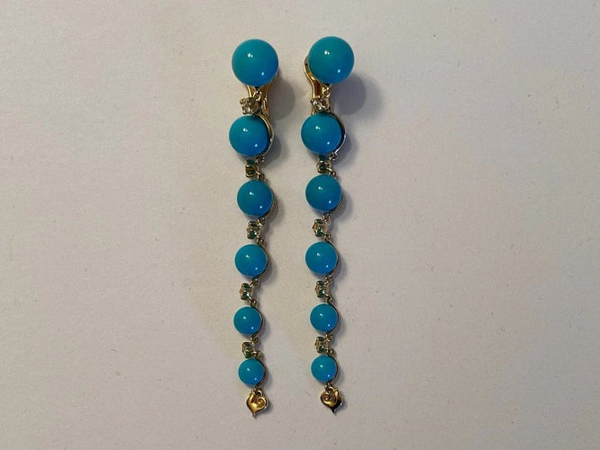 Boucles d'oreilles Chantecler Cherie - Boucles d'oreilles pendantes en or jaune 18 carats, diamants et turquoise 58 Facettes