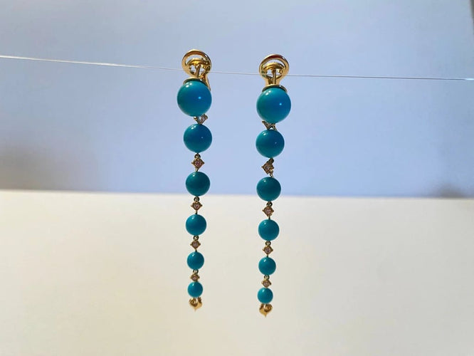 Boucles d'oreilles Chantecler Cherie - Boucles d'oreilles pendantes en or jaune 18 carats, diamants et turquoise 58 Facettes