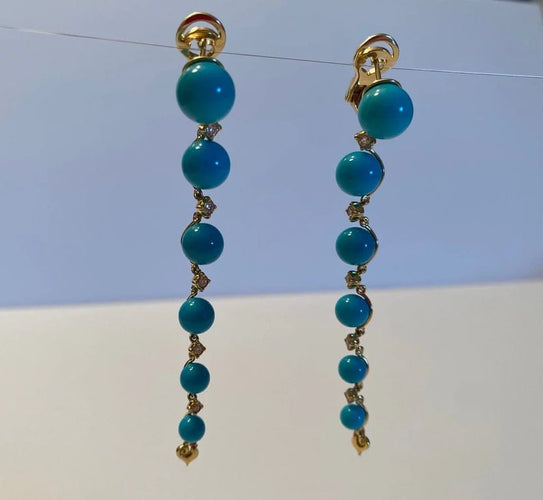 Boucles d'oreilles Chantecler Cherie - Boucles d'oreilles pendantes en or jaune 18 carats, diamants et turquoise 58 Facettes