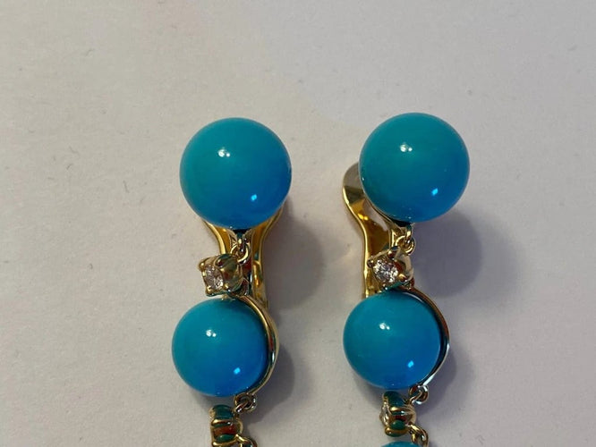 Boucles d'oreilles Chantecler Cherie - Boucles d'oreilles pendantes en or jaune 18 carats, diamants et turquoise 58 Facettes