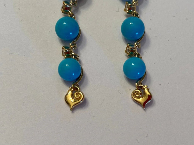 Boucles d'oreilles Chantecler Cherie - Boucles d'oreilles pendantes en or jaune 18 carats, diamants et turquoise 58 Facettes