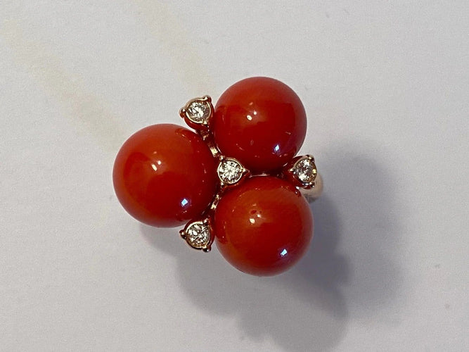 Bague 55 Chantecler Chérie - Bague en or rose 18 carats, diamants et corail 58 Facettes