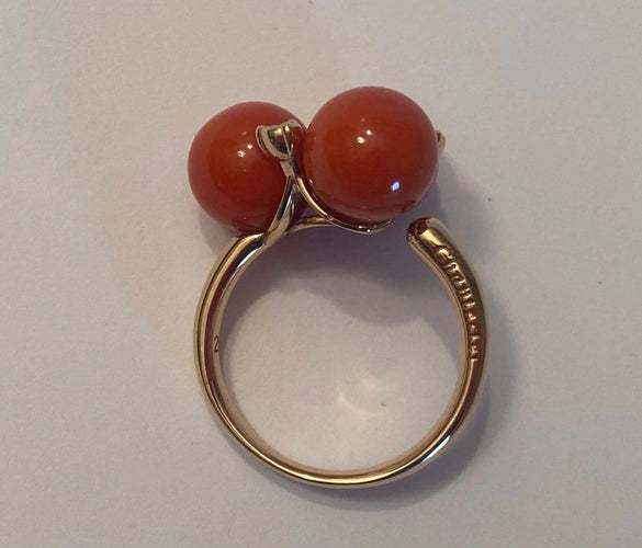 Bague 55 Chantecler Chérie - Bague en or rose 18 carats, diamants et corail 58 Facettes
