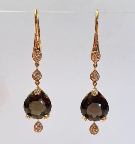 Boucles d'oreilles Pasquale Bruni Sissi - Boucles d'oreilles pendantes en or jaune 18 carats, quartz fumé et diamants 58 Facettes