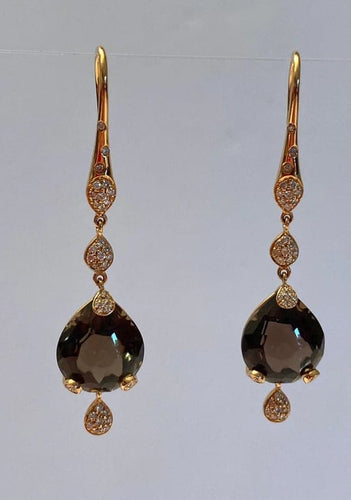 Boucles d'oreilles Pasquale Bruni Sissi - Boucles d'oreilles pendantes en or jaune 18 carats, quartz fumé et diamants 58 Facettes