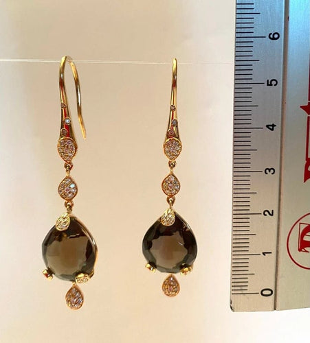 Boucles d'oreilles Pasquale Bruni Sissi - Boucles d'oreilles pendantes en or jaune 18 carats, quartz fumé et diamants 58 Facettes
