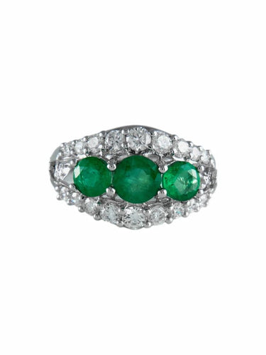 Bague 54 Bague jarretière en or blanc 18 ct avec émeraudes et diamants 58 Facettes 6806A