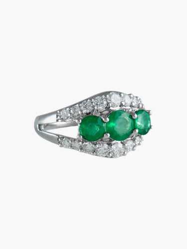 Bague 54 Bague jarretière en or blanc 18 ct avec émeraudes et diamants 58 Facettes 6806A